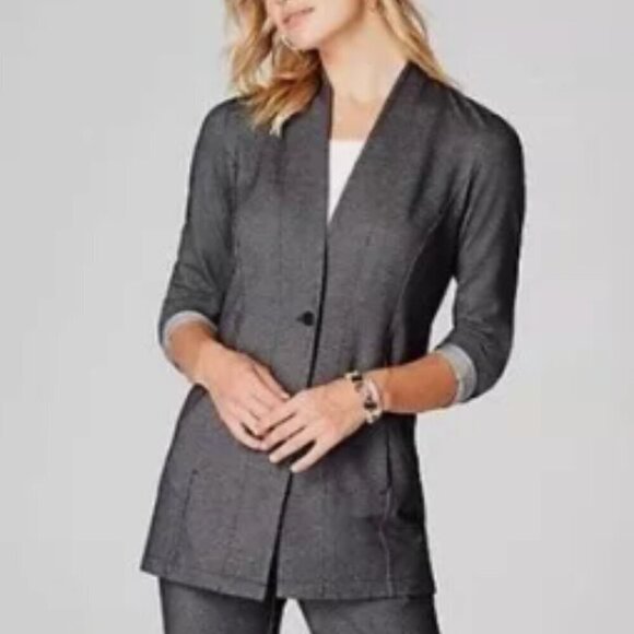 J.JILL Wearever Jacket Small Gray Stretch Denim Look Ponte Blazer Modern - Picture 3 of 10
